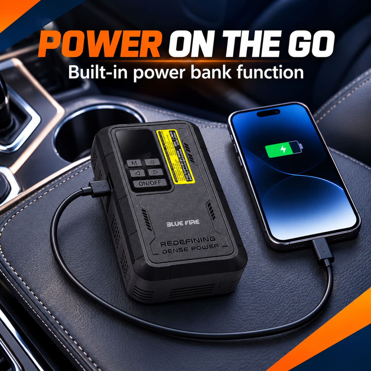 4-in-1 Portable Mini Car Jump Starter with Air Compressor, Emergency Powerbank and Flashlight BF-J06 by Blue fire
