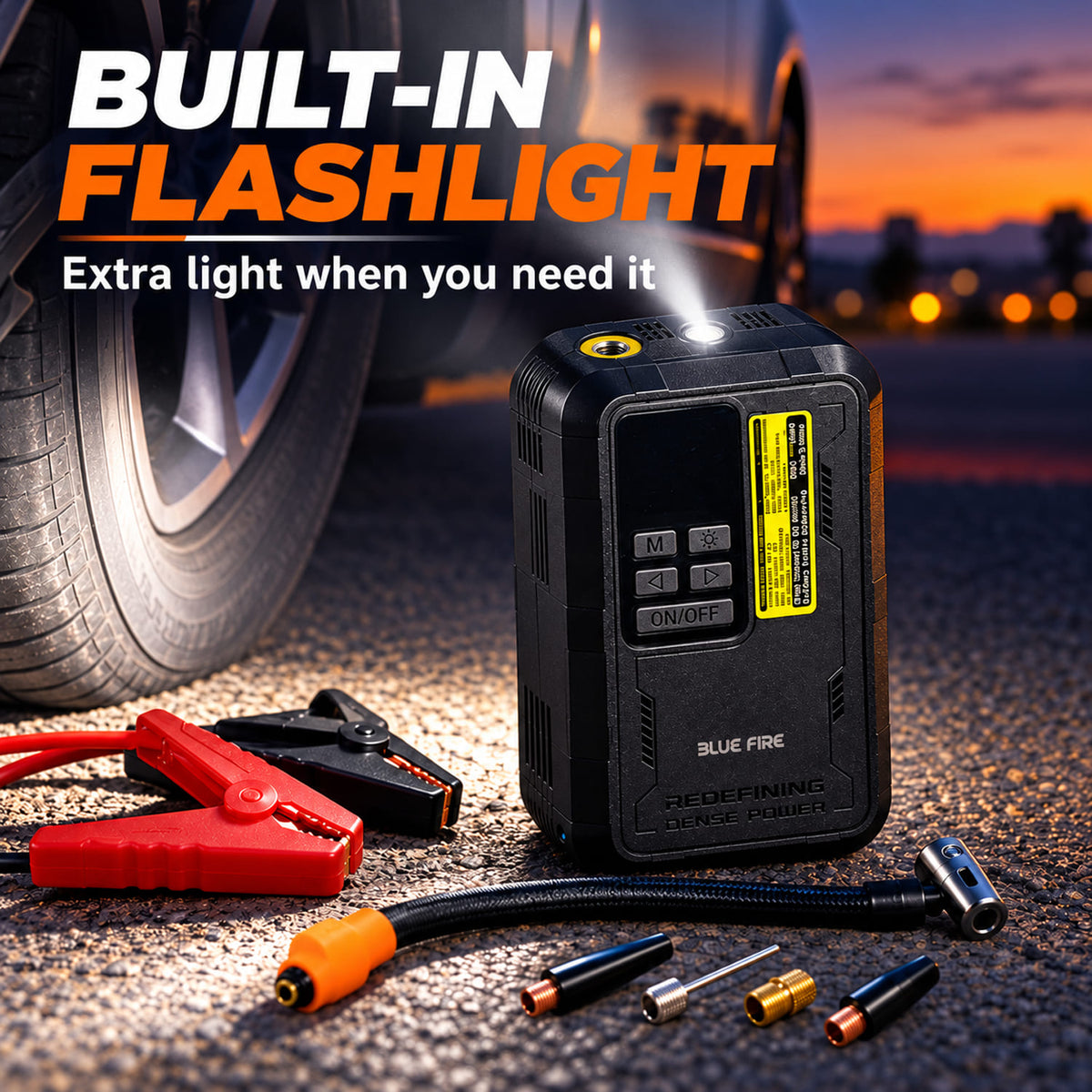 4-in-1 Portable Mini Car Jump Starter with Air Compressor, Emergency Powerbank and Flashlight BF-J06 by Blue fire