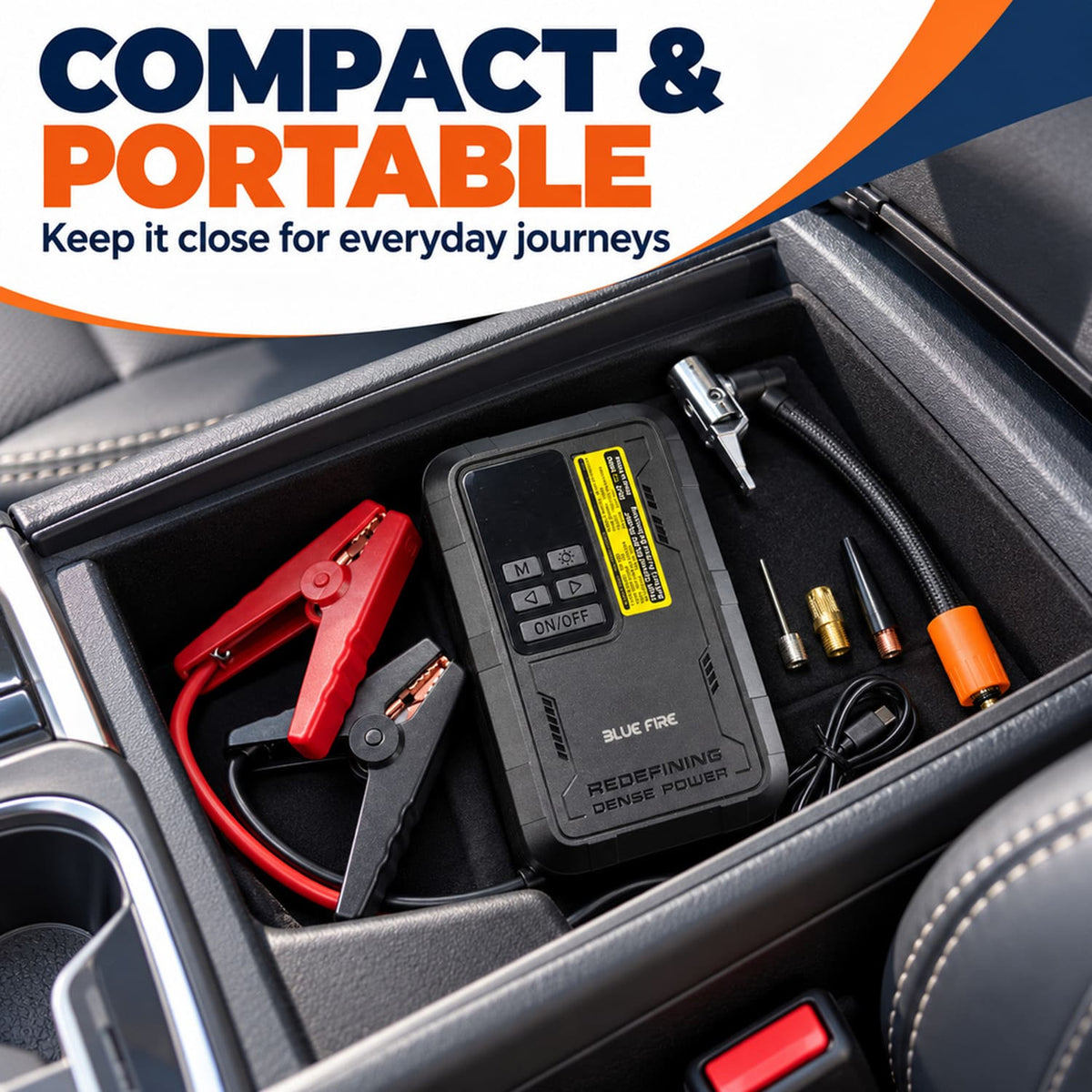 4-in-1 Portable Mini Car Jump Starter with Air Compressor, Emergency Powerbank and Flashlight BF-J06 by Blue fire