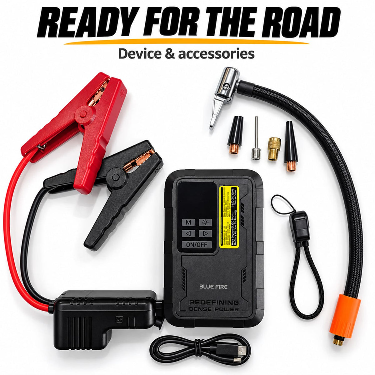 4-in-1 Portable Mini Car Jump Starter with Air Compressor, Emergency Powerbank and Flashlight BF-J06 by Blue fire