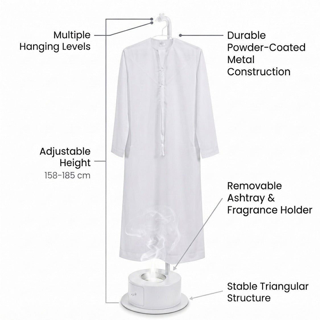 185cm Long Incense Burner Stand, Adjustable Height Bakhoor Burning Clothes Hanger Stand