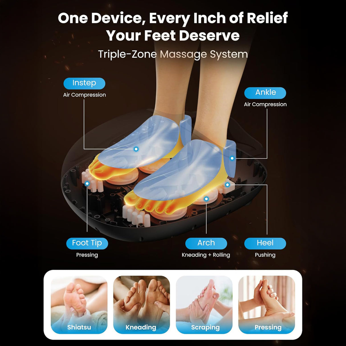 Shiatsu Heated Foot Massager with Deep Kneading, Rolling & Compression by COMFIER