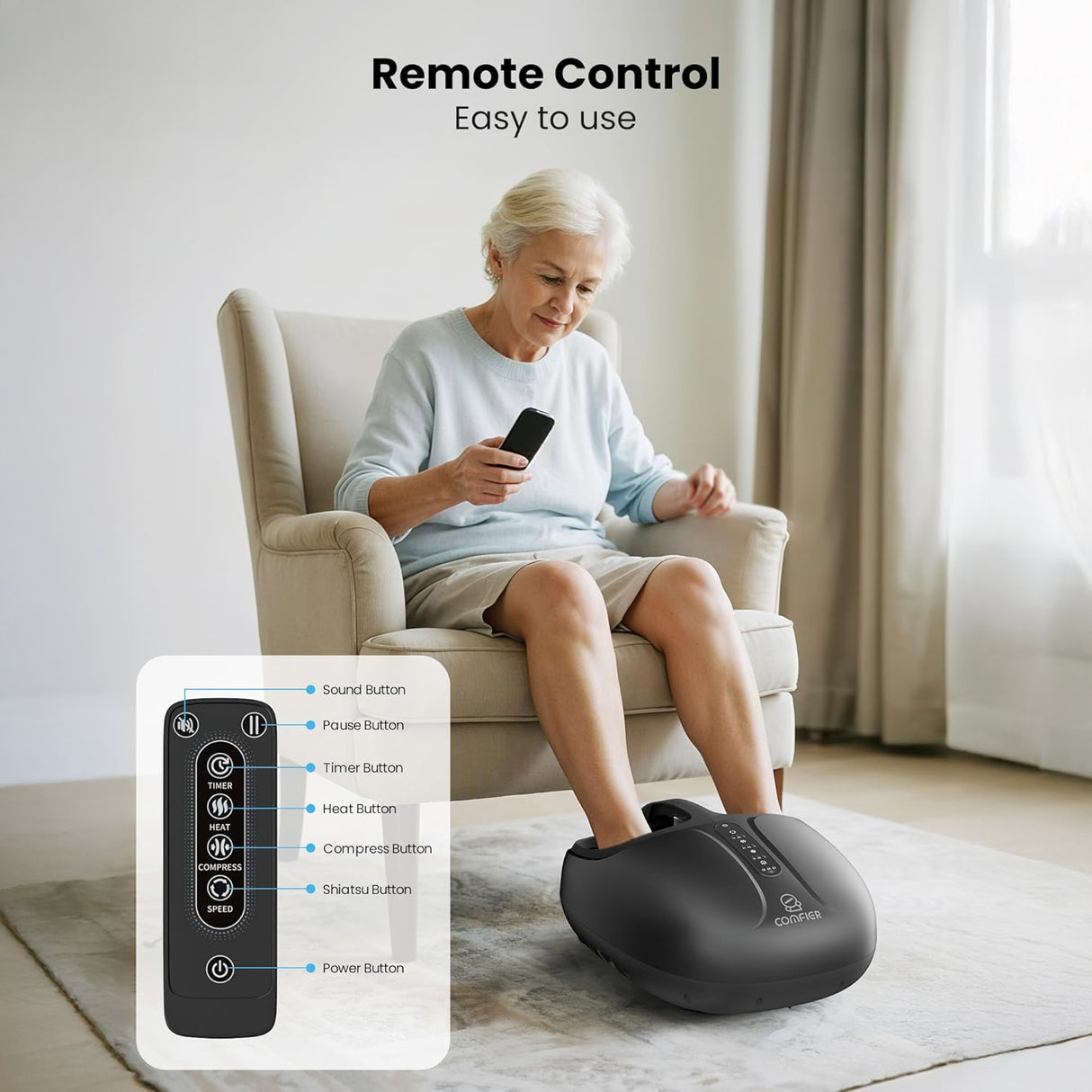 Shiatsu Heated Foot Massager with Deep Kneading, Rolling & Compression by COMFIER