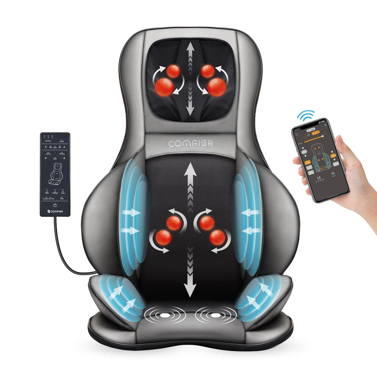 Shiatsu Neck & Back Massager with Heat & Air Compression, APP Control Massage Chair Pad by COMFIER