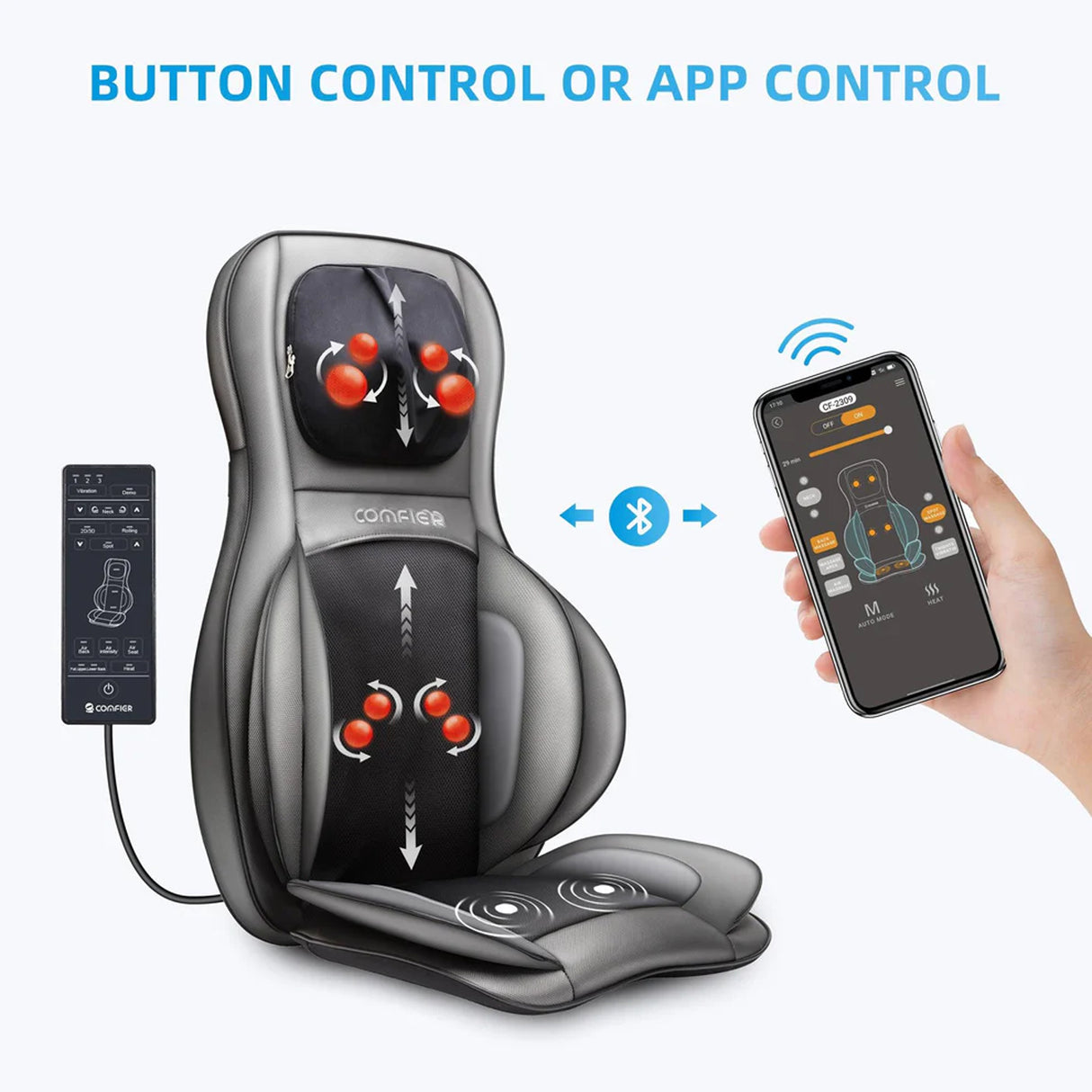 Shiatsu Neck & Back Massager with Heat & Air Compression, APP Control Massage Chair Pad by COMFIER