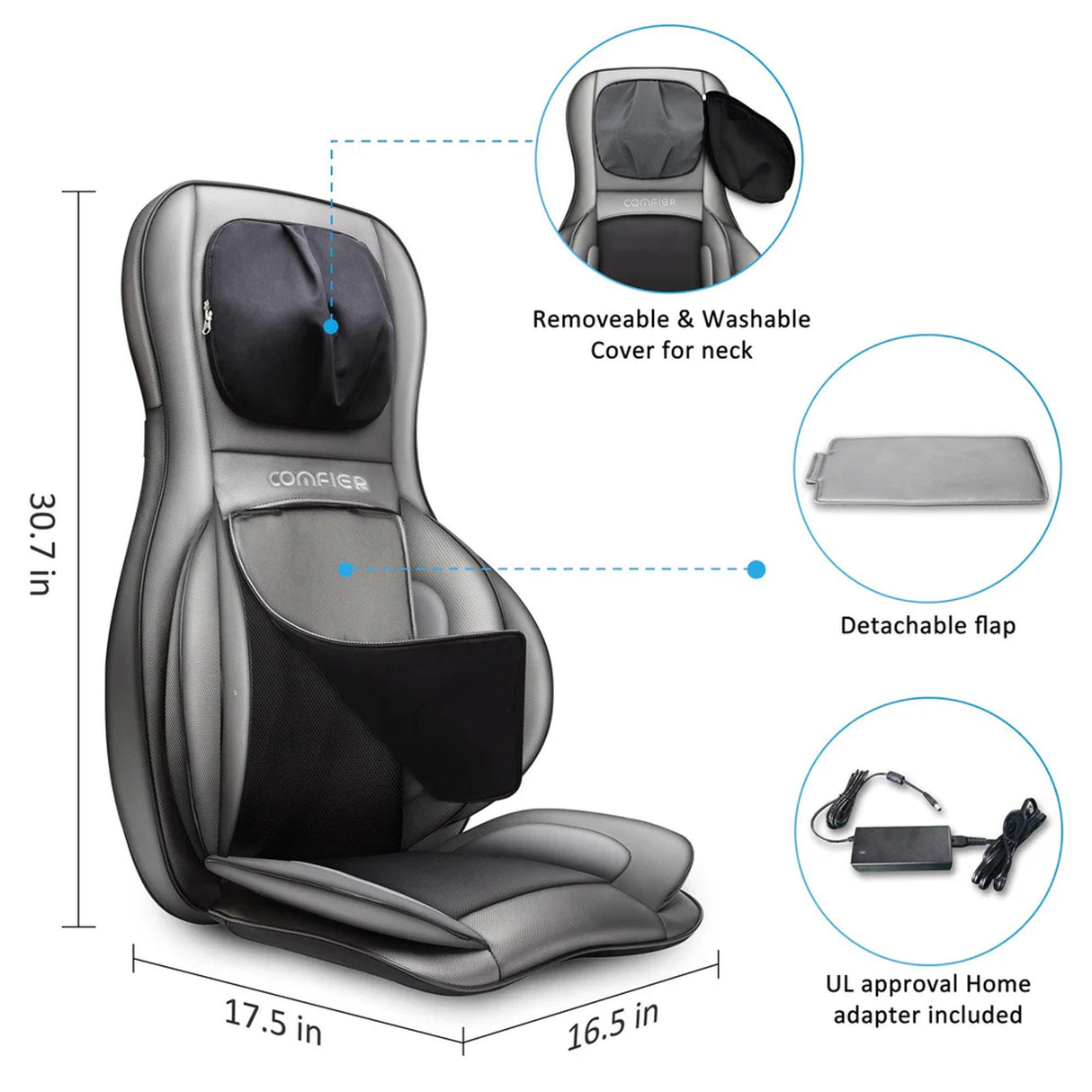Shiatsu Neck & Back Massager with Heat & Air Compression, APP Control Massage Chair Pad by COMFIER
