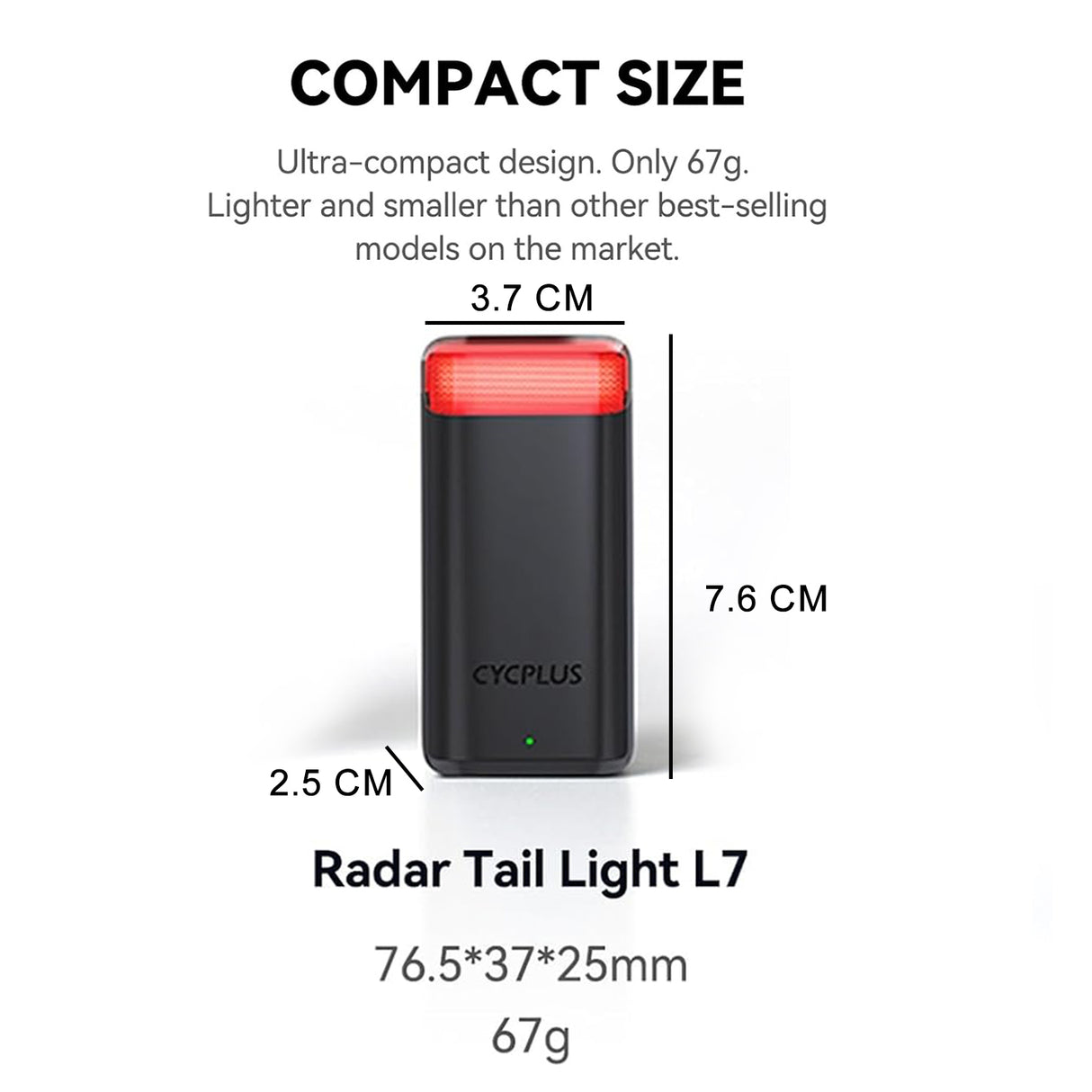 مصباح خلفي ذكي بالرادار L7 مع نظام متقدم لاكتشاف المركبات وتنبيه فرملة ذكي من CYCPLUS