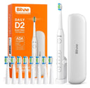D2 Sonic Electric Toothbrush for Adults by Bitvae, 5 Cleaning Modes, 8 Brush Heads, IPX7 Waterproof with Travel Case white