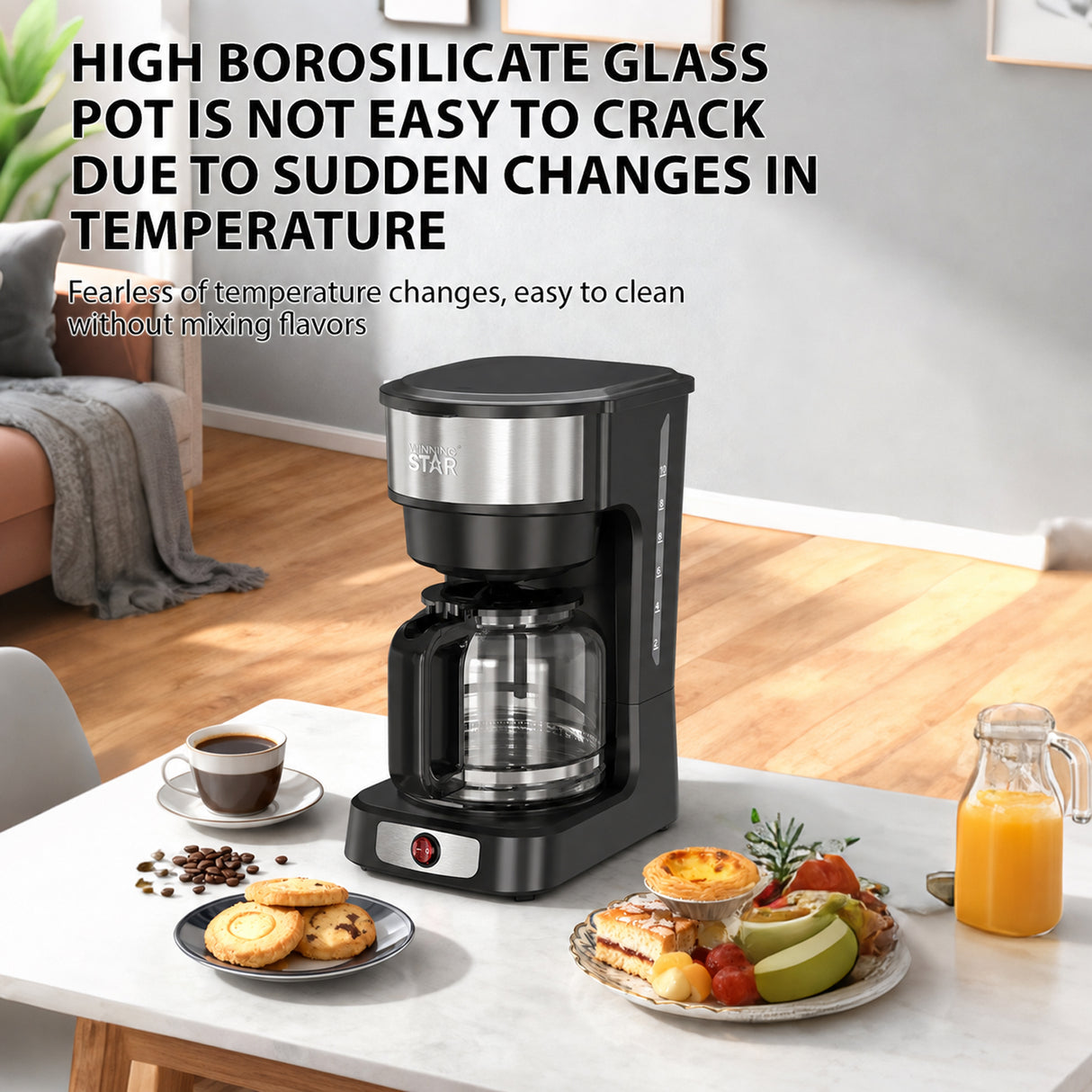 Drip Coffee Machine 950W with 1.5L Glass Carafe, Keep Warm and Anti-Drip Function by Winning Star
