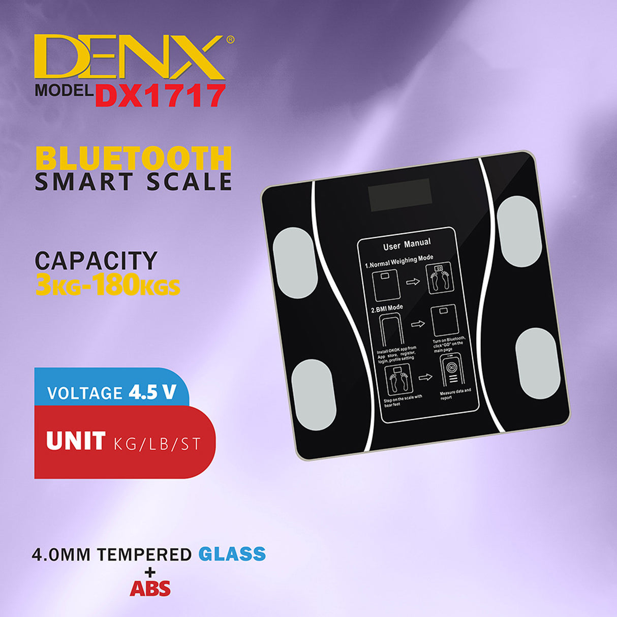Bluetooth Smart Digital Weighing Scale for Body Weight, BMI and Weight Tracking by DENX