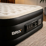 Raised Inflatable Air Mattress with Lithium Battery Pump, Removable Camping Light, Soft Flocked Top, Portable Guest Bed for Home, Travel and Outdoor Use by Brix