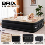 Raised Inflatable Air Mattress with Lithium Battery Pump, Removable Camping Light, Soft Flocked Top, Portable Guest Bed for Home, Travel and Outdoor Use by Brix