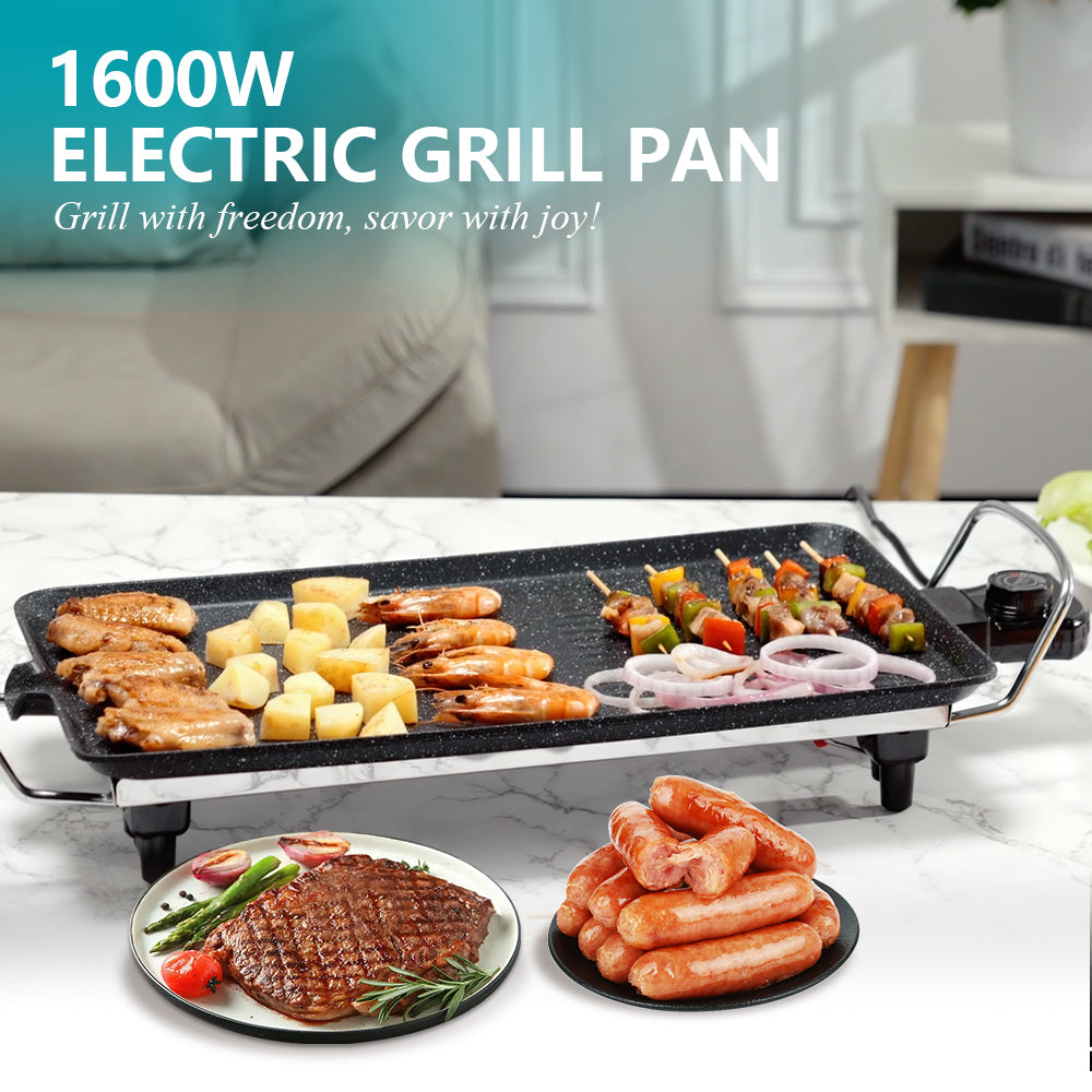 Multi-Functional Electric Grill Pan, 1600W Smokeless Indoor BBQ Grill & Non-Stick Electric Griddle with Adjustable Temperature Control by Winning Star