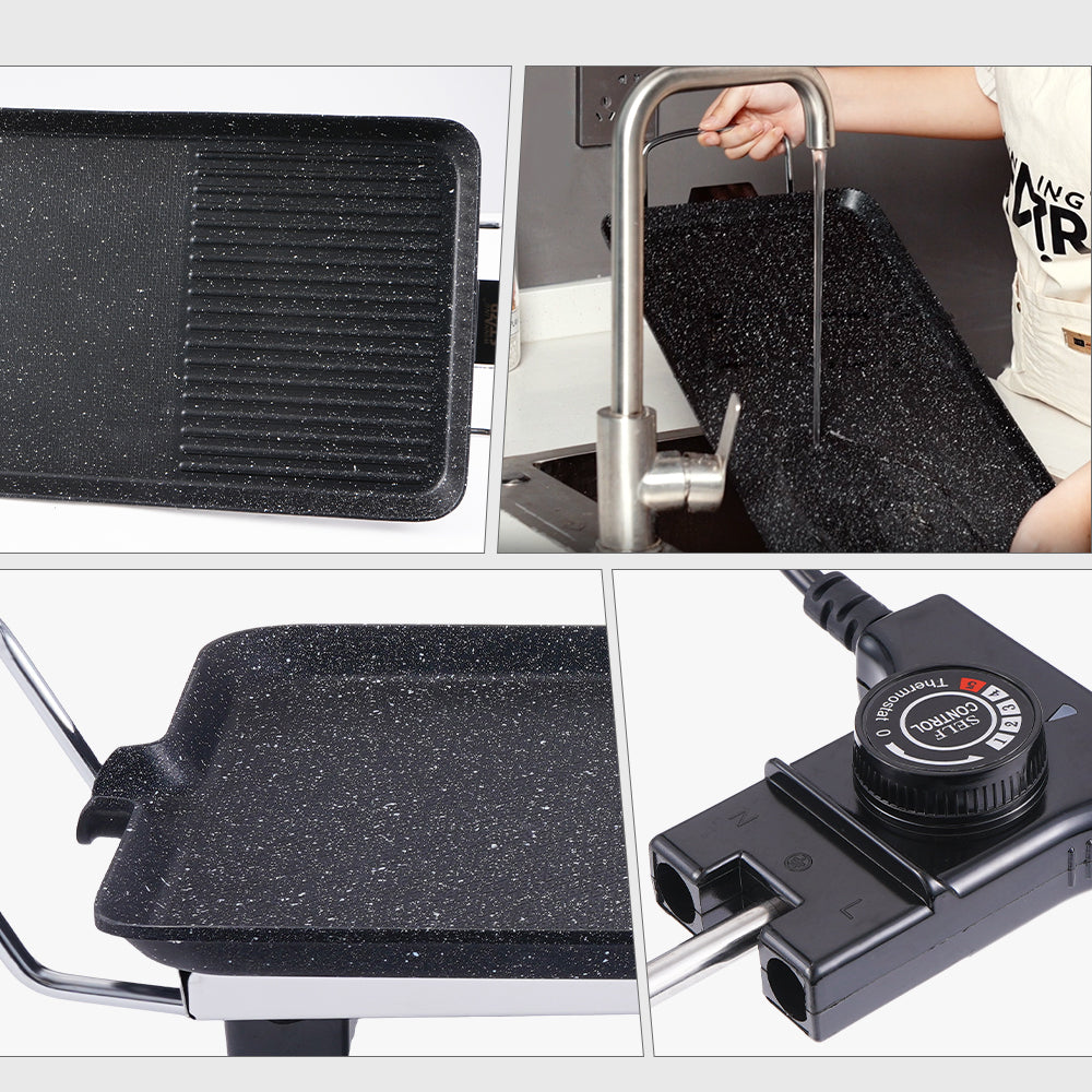 Multi-Functional Electric Grill Pan, 1600W Smokeless Indoor BBQ Grill & Non-Stick Electric Griddle with Adjustable Temperature Control by Winning Star