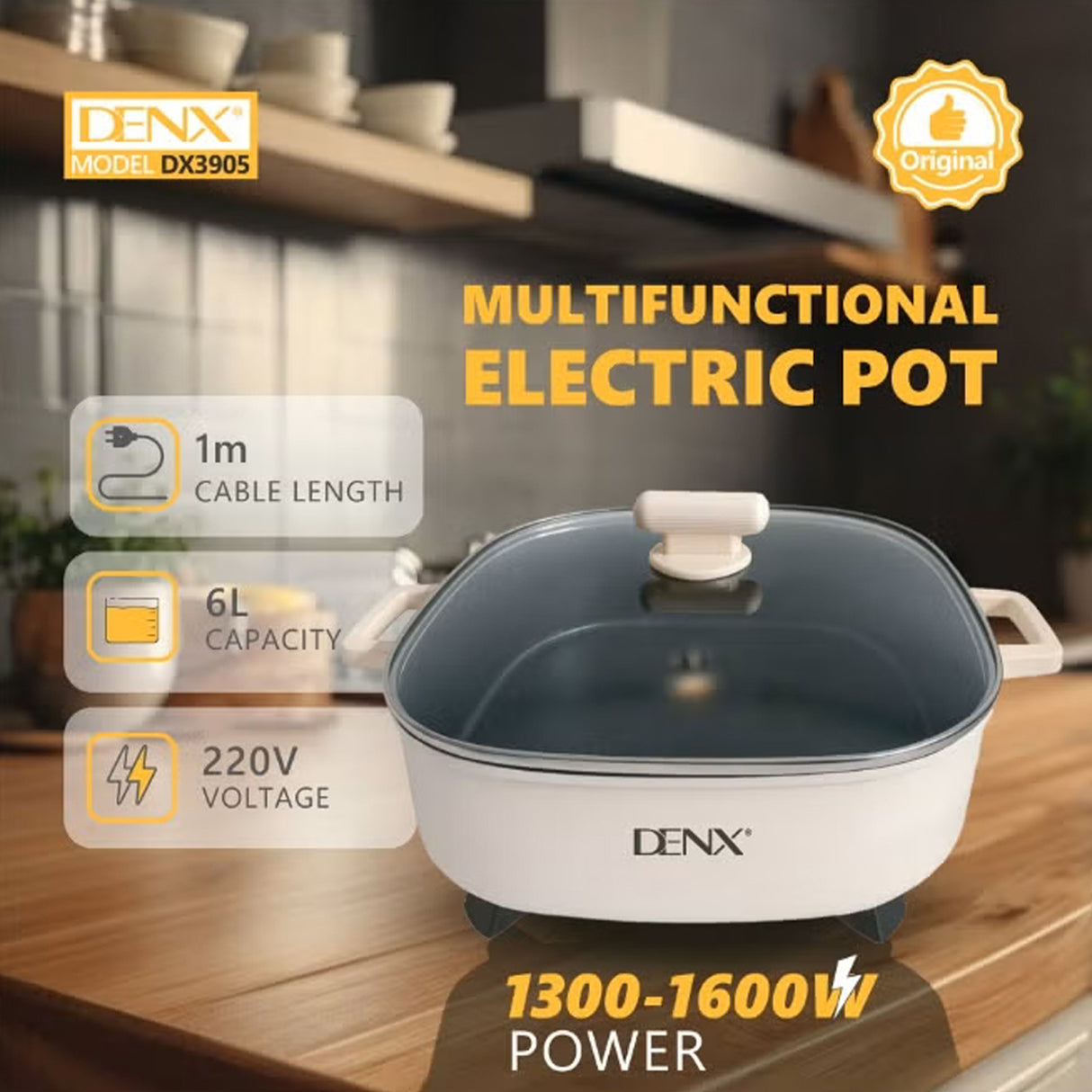 Multifunction Electric Pot 6L, Fast Heating Electric Cooking Pan by Denx
