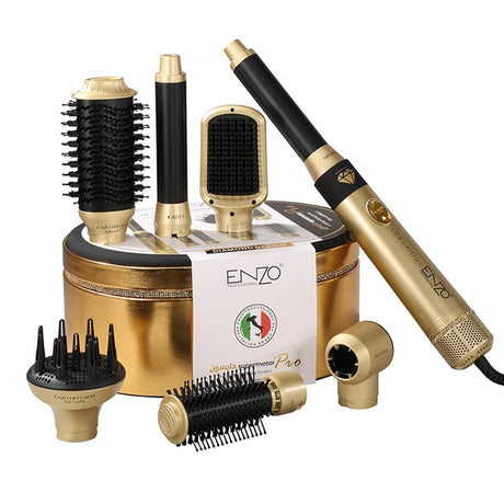 ENZO Professional 4133 Pro Supermotor 7-in-1 Hair Styler & Dryer Set – Multi-Functional Air Styling Brush with Auto Curling Barrels, Volumizing Brushes, Smoothing Brush, Diffuser & Drying Nozzle