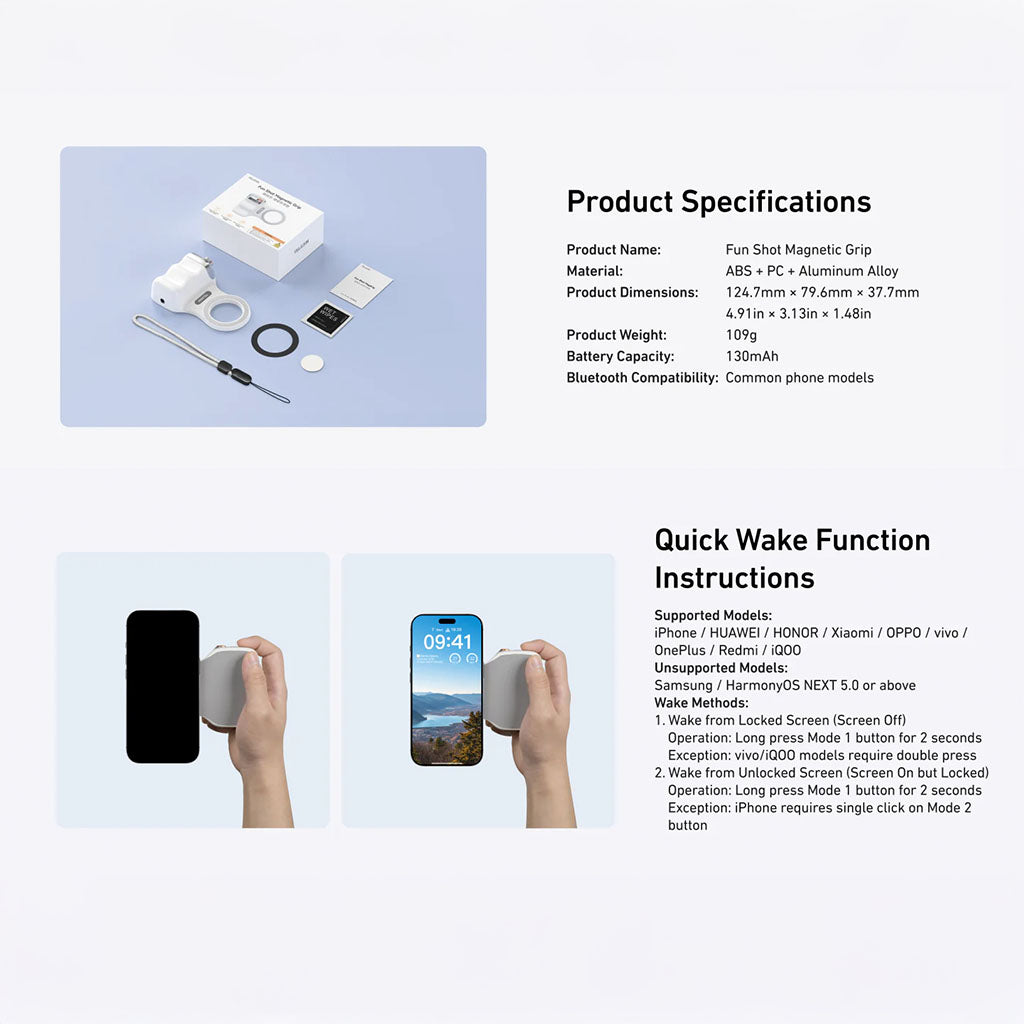 قبضة كاميرا مغناطيسية للهاتف الجيل الثاني مع ريموت لاسلكي ومقبض تثبيت سريع للهواتف الذكية من TELESIN