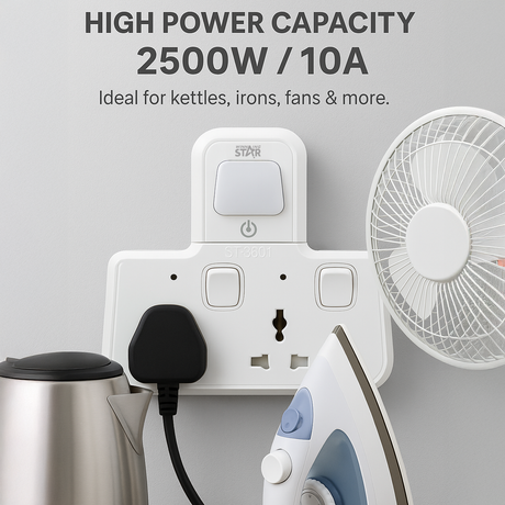 2-Outlet Extension Socket UK Plug with Night Light (ST-3601) by Winning Star | extension socket | SASKA Trading