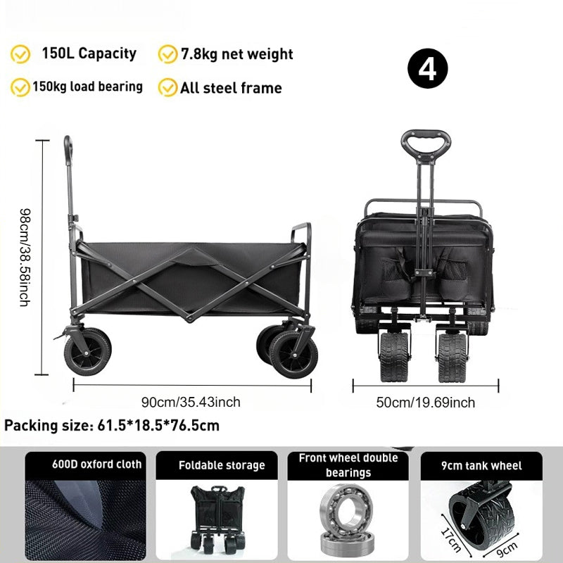 Foldable Wagon Cart 250 – Heavy Duty Folding Utility Cart with Wheels by Green Lion