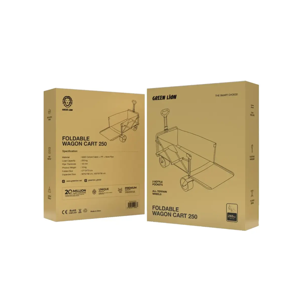 Foldable Wagon Cart 250 – Heavy Duty Folding Utility Cart with Wheels by Green Lion