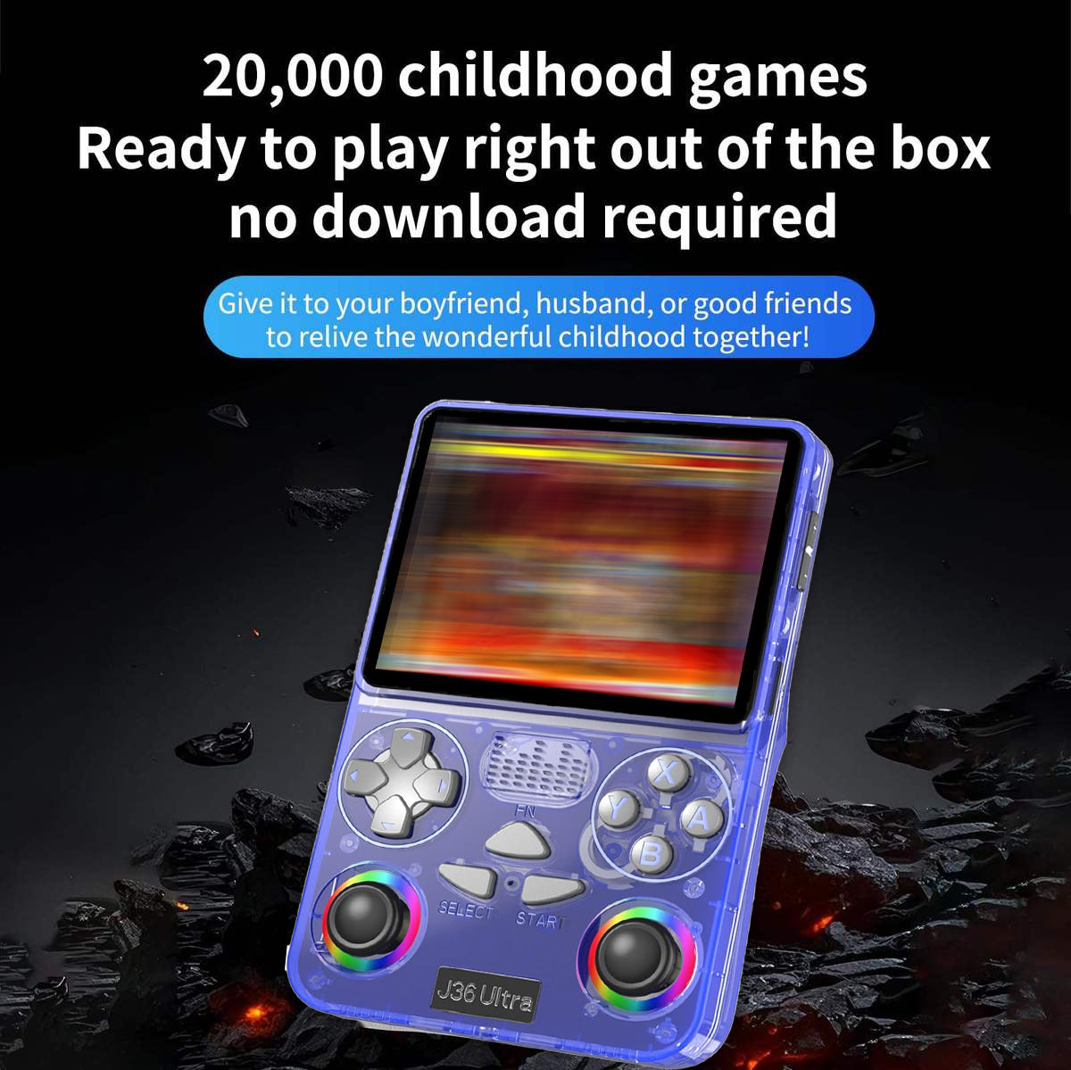 Portable Handheld Gaming Console J-36 Ultra with 3.5-Inch IPS Display, Preinstalled 20,000+ Classic Games, Dual Analog Joysticks, 64GB Built-in Storage, Wi-Fi and 3000mAh Battery