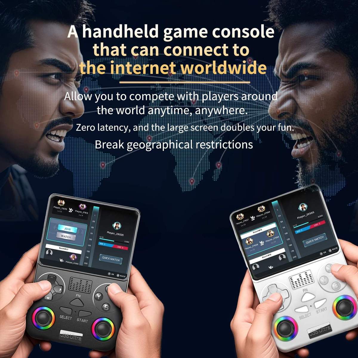 Portable Handheld Gaming Console J-36 Ultra with 3.5-Inch IPS Display, Preinstalled 20,000+ Classic Games, Dual Analog Joysticks, 64GB Built-in Storage, Wi-Fi and 3000mAh Battery