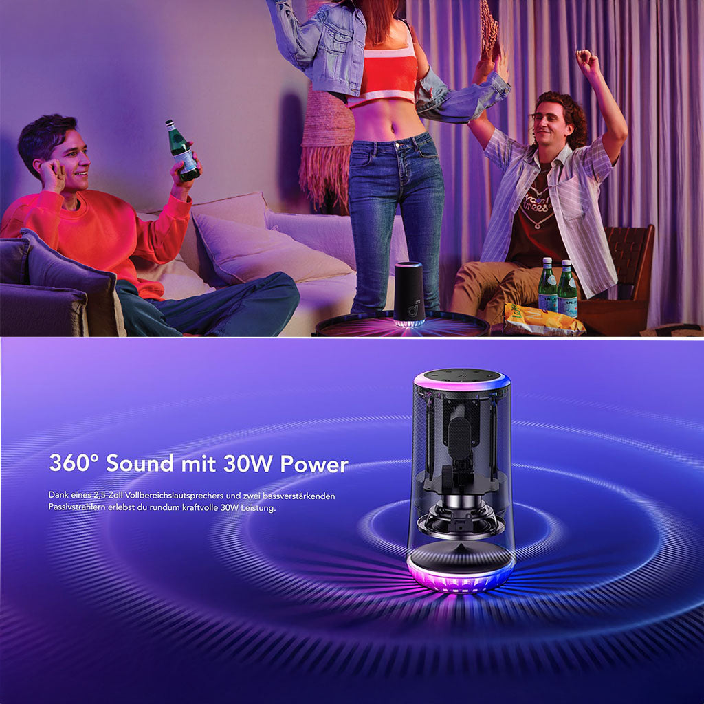 Glow Portable Speaker 30W  LED Light Show, 18H Playtime, IP67 Waterproof Bluetooth Speaker by Soundcore Anker