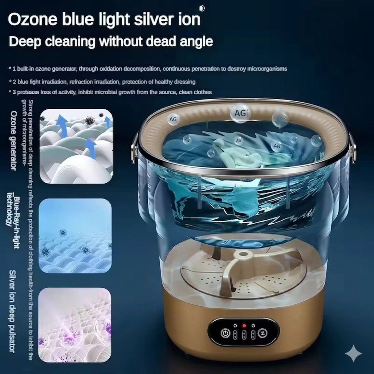 غسالة ملابس صغيرة محمولة وقابلة للطي 13 لتر مع 3 أوضاع غسيل لملابس الأطفال والملابس الداخلية والجوارب من Green Lion