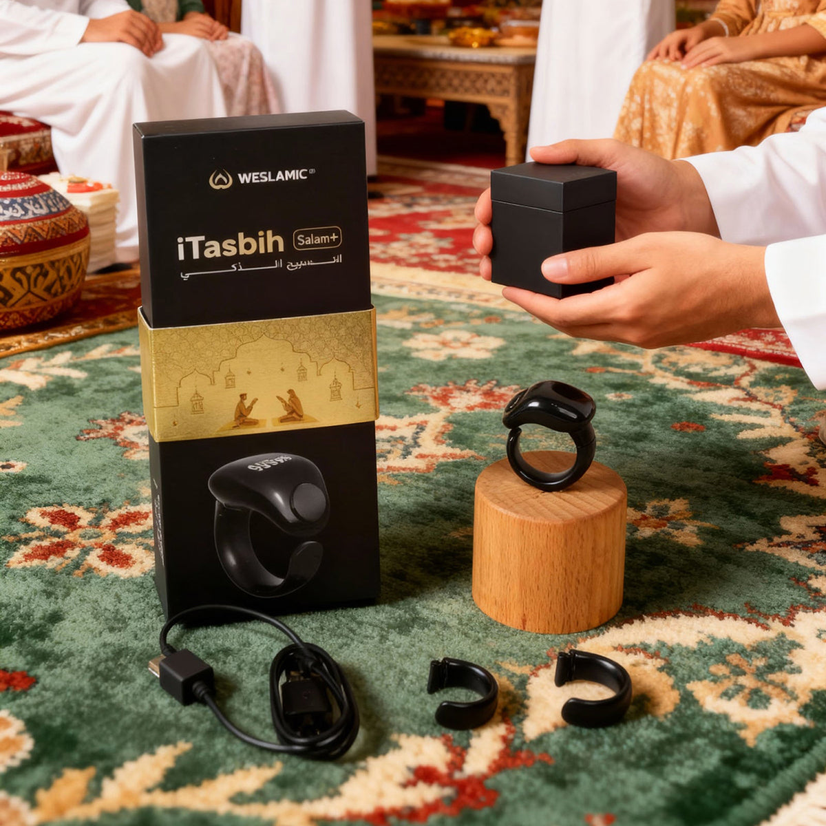 iTasbih Smart Tasbeeh Ring - 3 sizes Adjustable - Digital Dhikr Ring with OLED Display & App Support by WESLAMIC