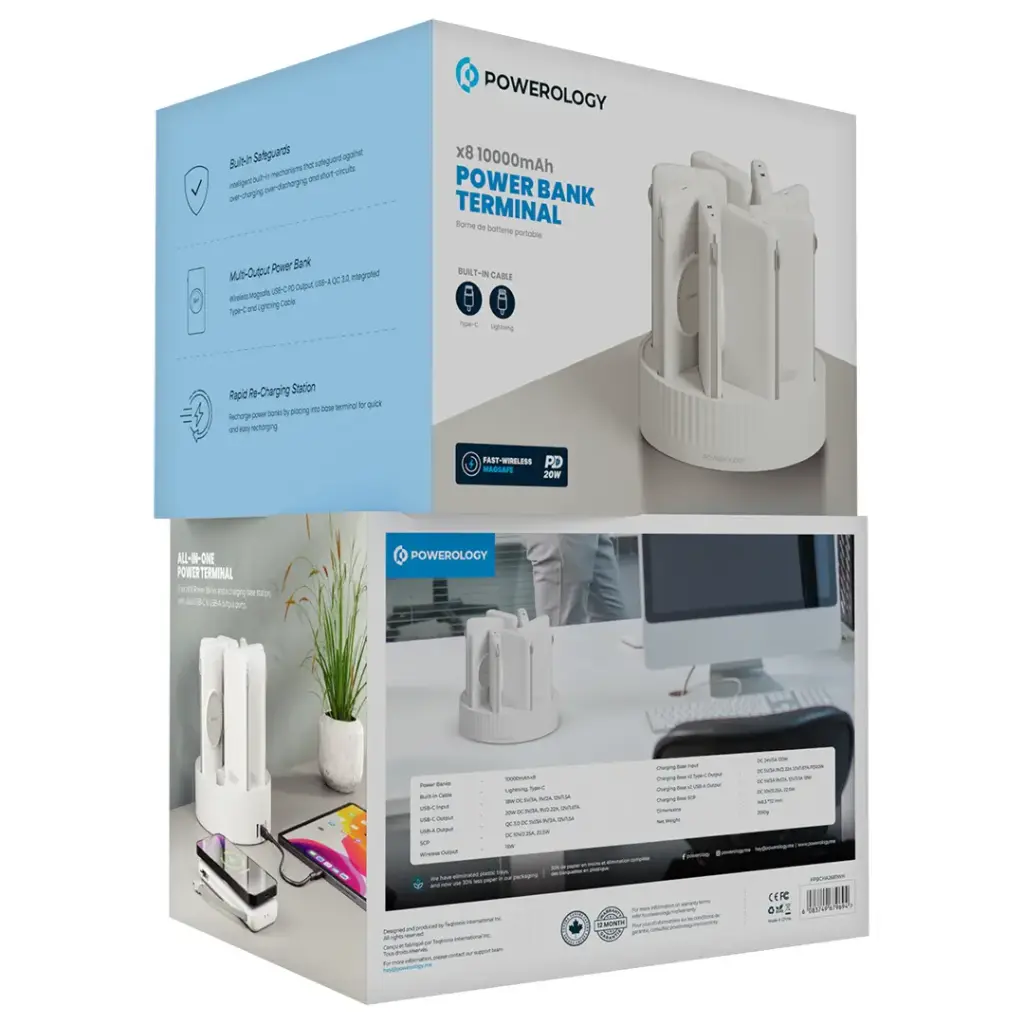 8-in-1 10000mAh Power Bank Charging Station with 120W Base 20W PD and 15W Wireless Charging by Powerology