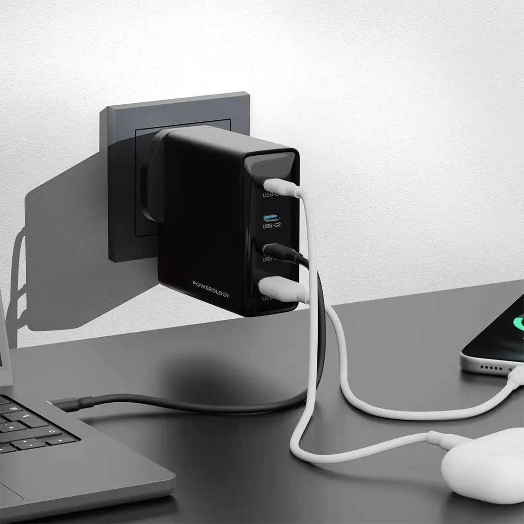 140W USB-C Charger with 4-Port Fast Charging Laptop and Smartphone Charger by Powerology