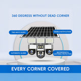 كاميرا مراقبة تعمل بالطاقة الشمسية 4G - عدسة ثلاثية بدقة 6 ميجابكسل، IP66 خارجية، رؤية ليلية، تنبيهات حركة، إضاءة شوارع مدمجة