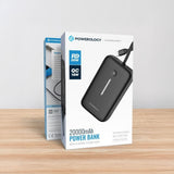 باور بانك بسعة 20000 مللي أمبير مع كابل USB-C مدمج، شحن سريع – شاحن محمول مدمج عالي السعة لثلاثة أجهزة من Powerology