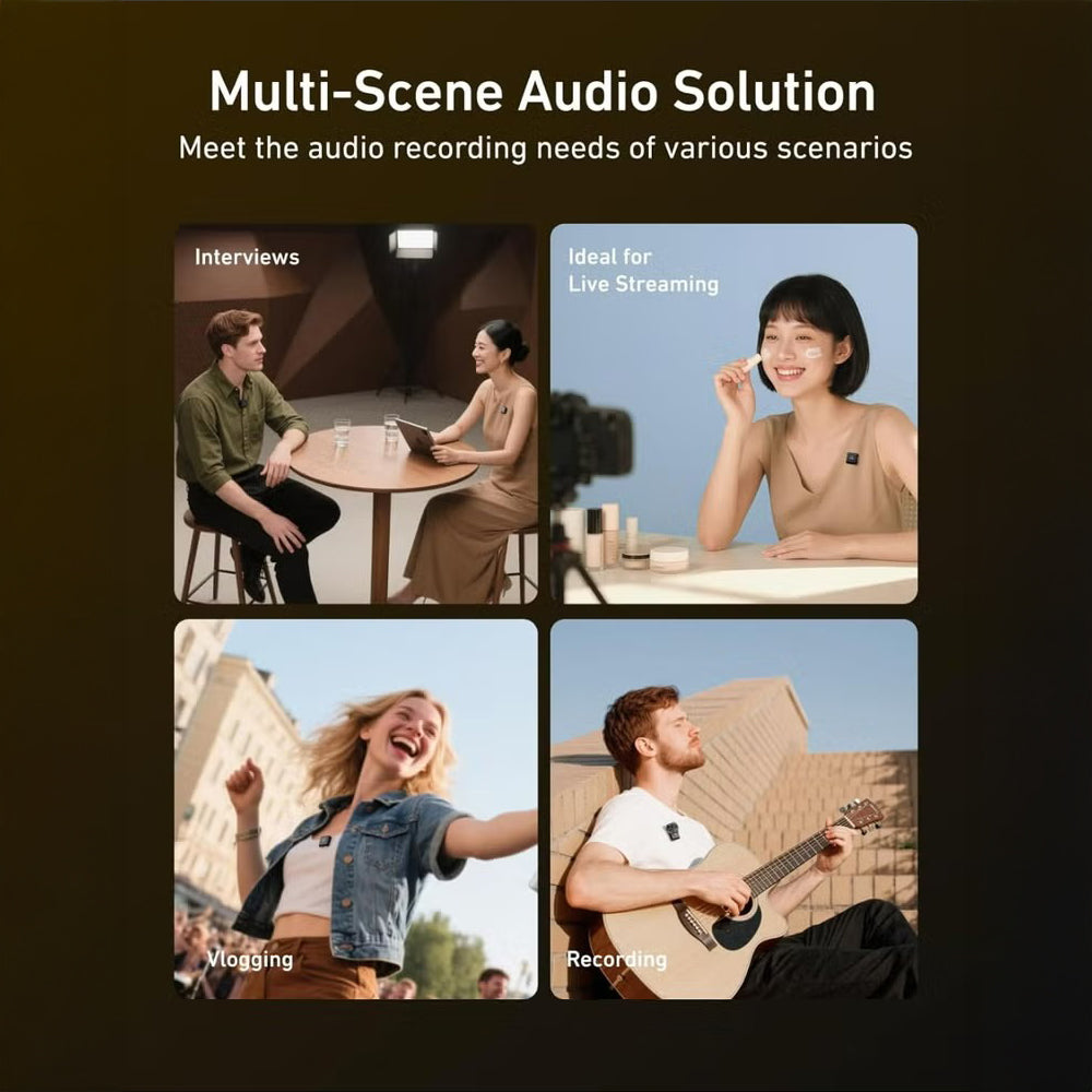 ميكروفون Lavalier  لاسلكي 2 في 1، ميكروفون ياقة قابل للتوصيل والتشغيل للهواتف الذكية، صوت واضح مع خاصية إلغاء الضوضاء للتدوين بالفيديو، من TELESIN.