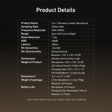 ميكروفون Lavalier  لاسلكي 2 في 1، ميكروفون ياقة قابل للتوصيل والتشغيل للهواتف الذكية، صوت واضح مع خاصية إلغاء الضوضاء للتدوين بالفيديو، من TELESIN.