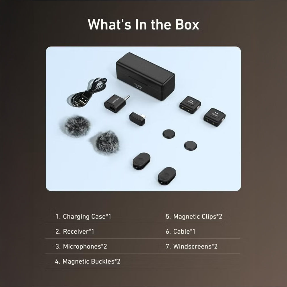 ميكروفون Lavalier  لاسلكي 2 في 1، ميكروفون ياقة قابل للتوصيل والتشغيل للهواتف الذكية، صوت واضح مع خاصية إلغاء الضوضاء للتدوين بالفيديو، من TELESIN.