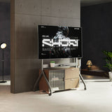 عربة تلفزيون متحركة بمحرك، حامل رفع كهربائي عالي التحمل لشاشة تلفزيون بحد أقصى 110 بوصة أو لوحة ذكية