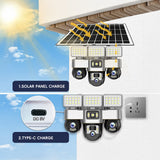 كاميرا مراقبة تعمل بالطاقة الشمسية 4G - عدسة ثلاثية بدقة 6 ميجابكسل، IP66 خارجية، رؤية ليلية، تنبيهات حركة، إضاءة شوارع مدمجة
