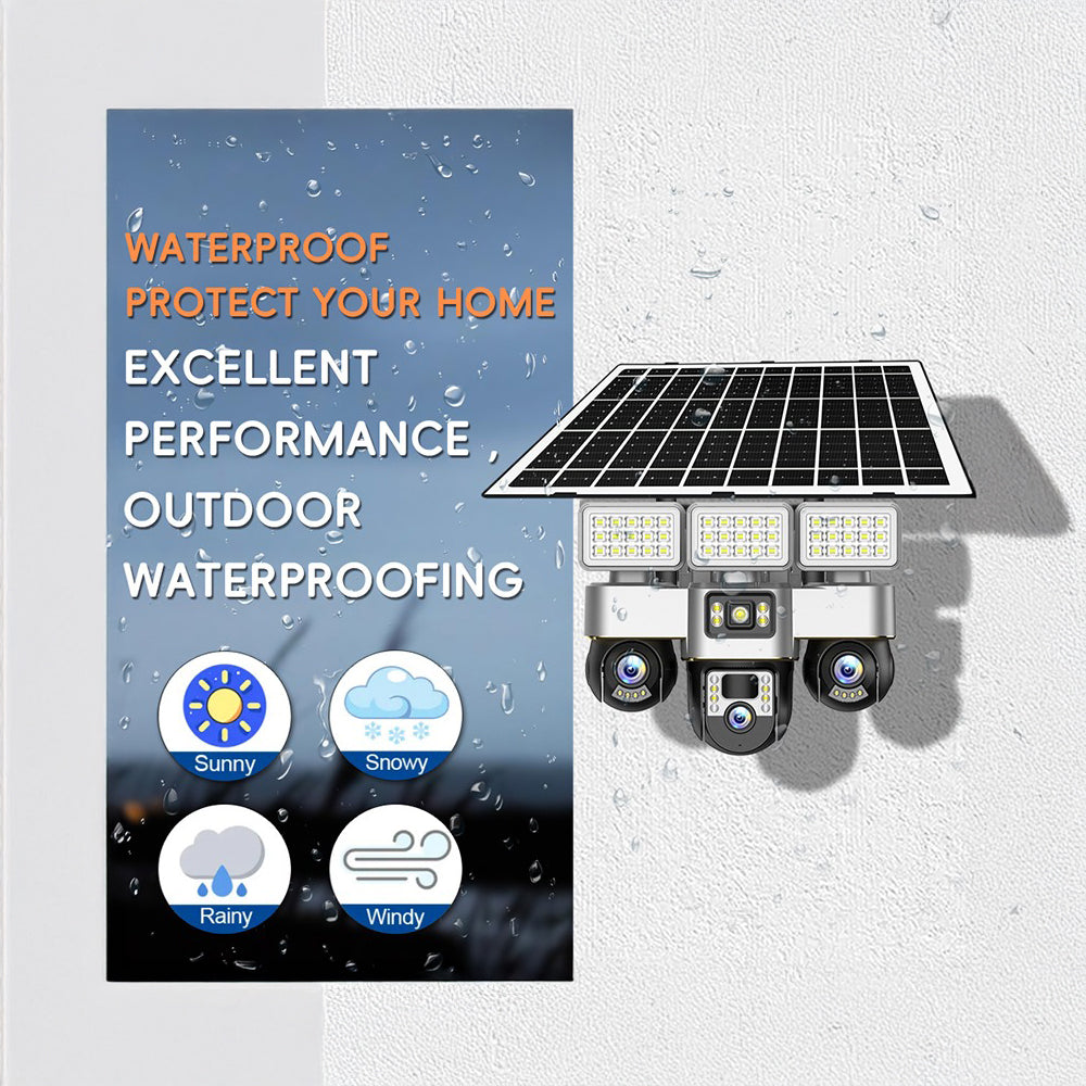 كاميرا مراقبة تعمل بالطاقة الشمسية 4G - عدسة ثلاثية بدقة 6 ميجابكسل، IP66 خارجية، رؤية ليلية، تنبيهات حركة، إضاءة شوارع مدمجة
