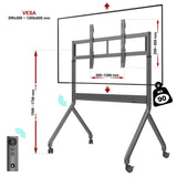 عربة تلفزيون متحركة بمحرك، حامل رفع كهربائي عالي التحمل لشاشة تلفزيون بحد أقصى 110 بوصة أو لوحة ذكية