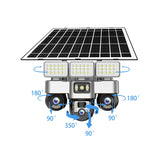 كاميرا مراقبة تعمل بالطاقة الشمسية 4G - عدسة ثلاثية بدقة 6 ميجابكسل، IP66 خارجية، رؤية ليلية، تنبيهات حركة، إضاءة شوارع مدمجة
