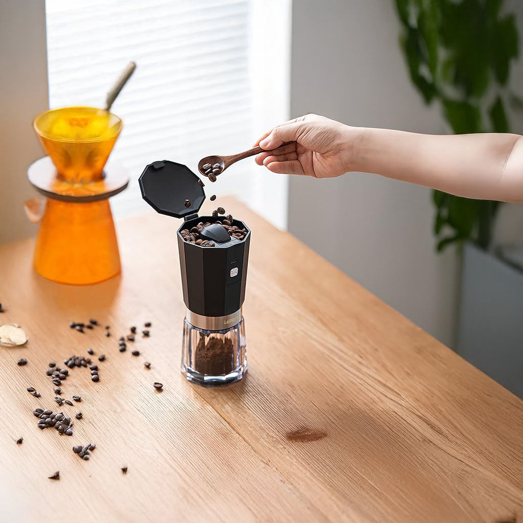 Cordless Electric Coffee Grinder – 18W with 800mAh Rechargeable Battery - Black by LePresso