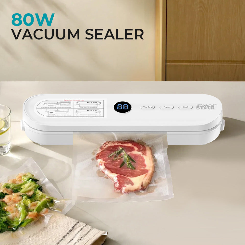Vacuum Food Sealer Machine 80W, Automatic Vacuum Sealer with Digital Display, Pulse Function & 25cm Sealing Width by Winning Star