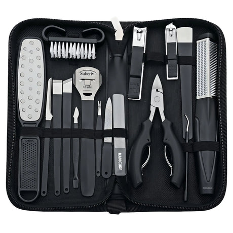 16-in-1 Stainless Steel Nail Clipper Set for Manicure & Pedicure – Portable Grooming Kit with Travel Case by Porodo - SASKA - SASKA UAE