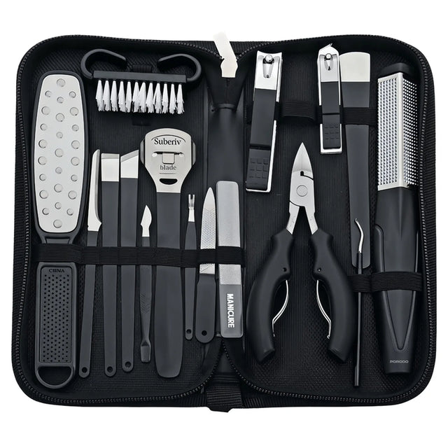 16-in-1 Stainless Steel Nail Clipper Set for Manicure & Pedicure – Portable Grooming Kit with Travel Case by Porodo - SASKA - SASKA UAE