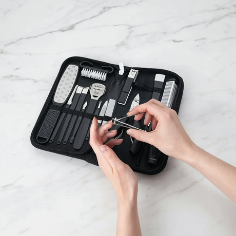 16-in-1 Stainless Steel Nail Clipper Set for Manicure & Pedicure – Portable Grooming Kit with Travel Case by Porodo