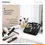 16-in-1 Stainless Steel Nail Clipper Set for Manicure & Pedicure – Portable Grooming Kit with Travel Case by Porodo