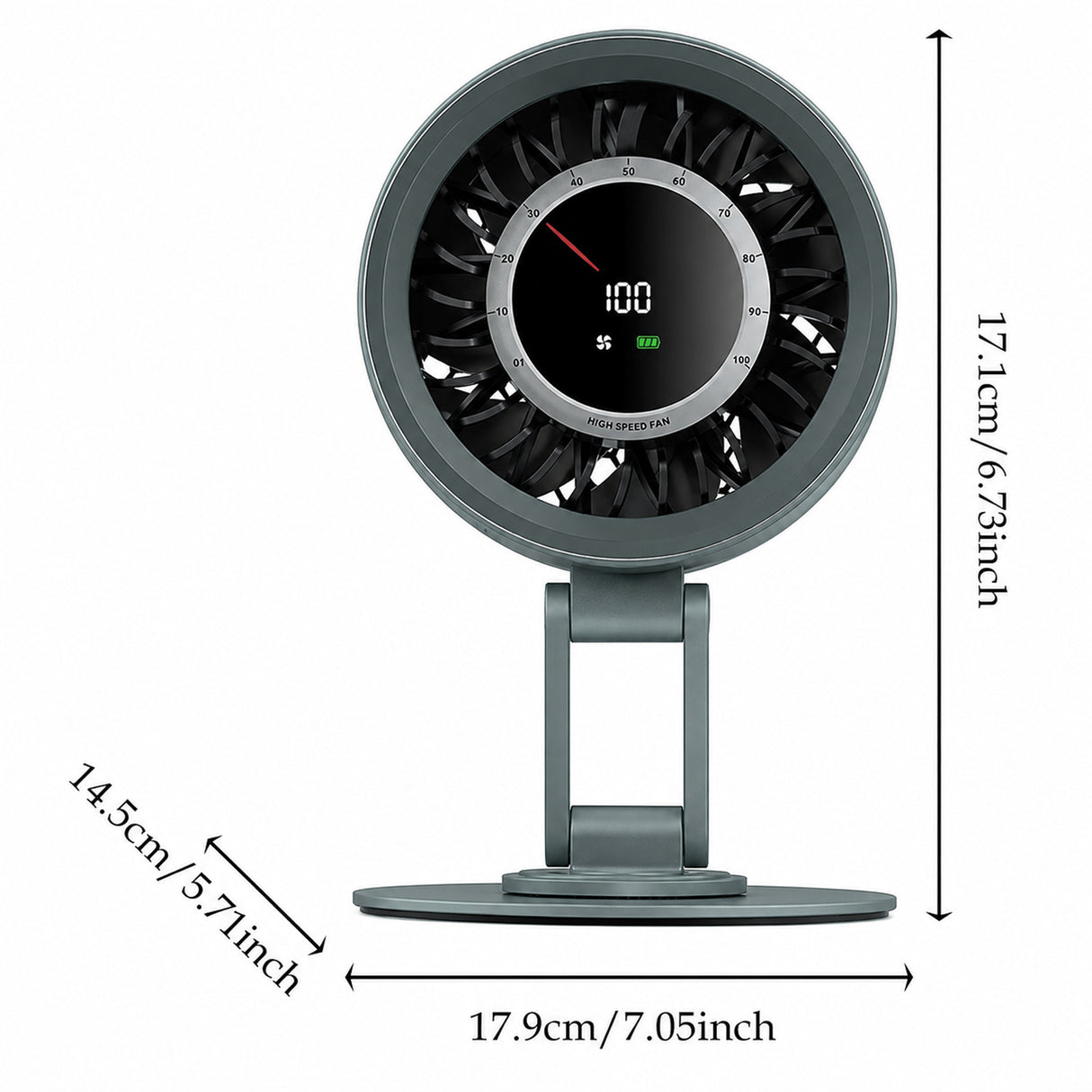 Portable Rechargeable Metal Desk Fan with 100-Speed Control, Digital Display, 4000mAh Battery & Adjustable Folding Stand H6-V8