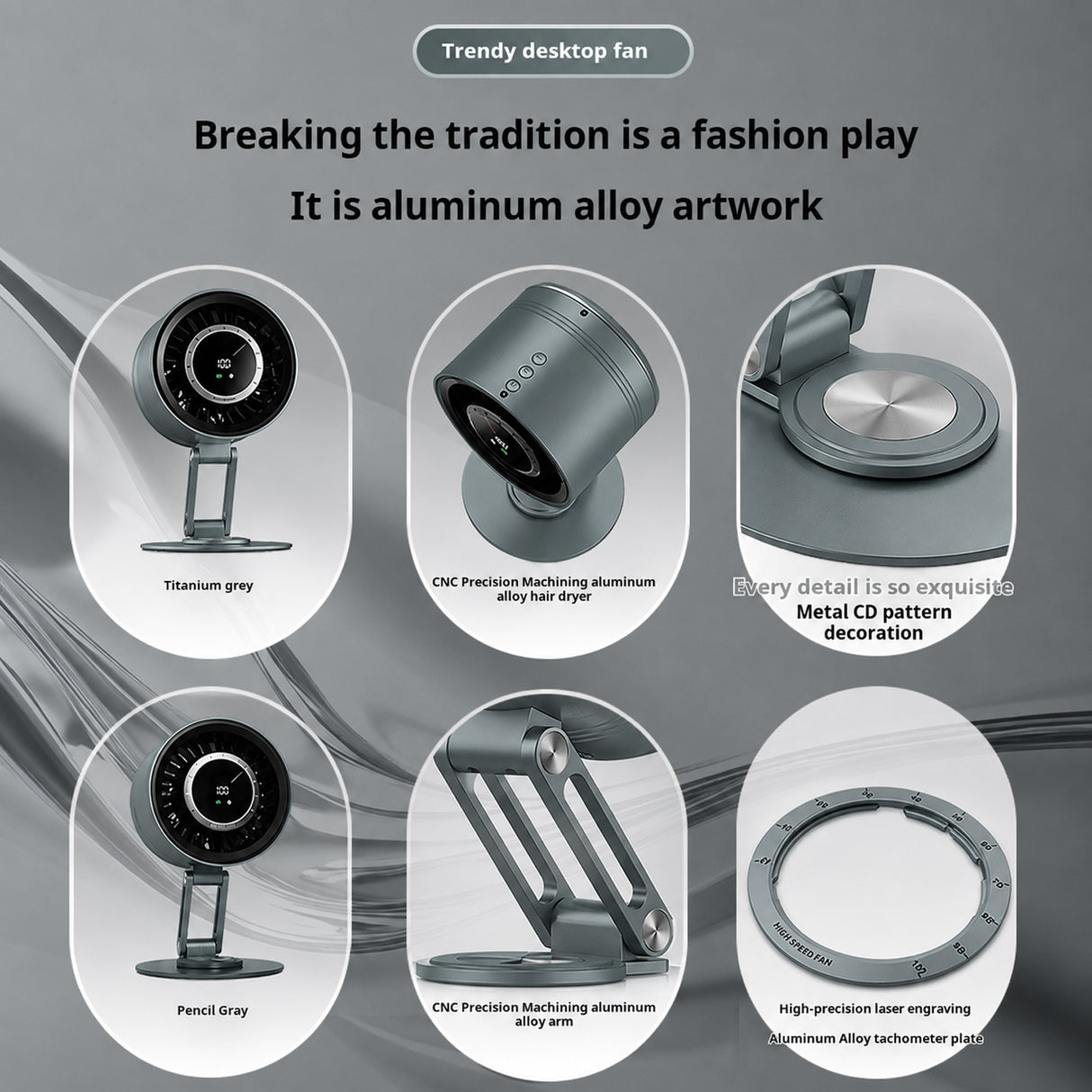 Portable Rechargeable Metal Desk Fan with 100-Speed Control, Digital Display, 4000mAh Battery & Adjustable Folding Stand H6-V8