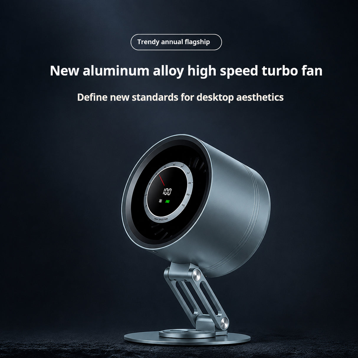 Portable Rechargeable Metal Desk Fan with 100-Speed Control, Digital Display, 4000mAh Battery & Adjustable Folding Stand H6-V8